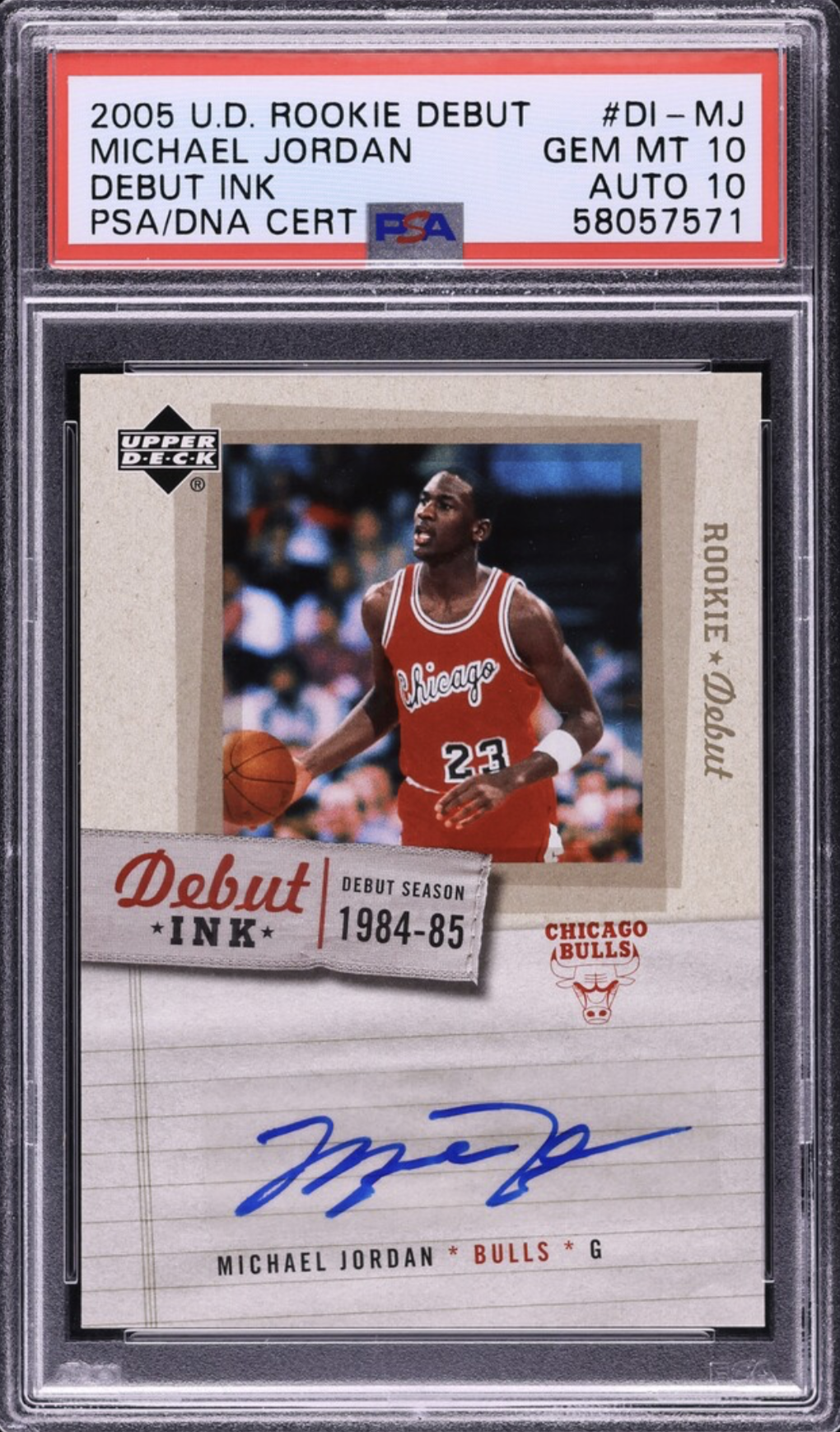 Michael Jordan — 2005 UD Rookie Debut Ink Auto, graded PSA 10 · Auto 10
